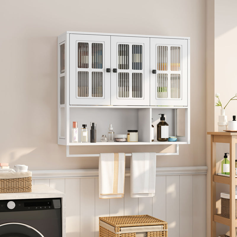 3 Door Wall Cabinet With Glass Door And Towel Bar