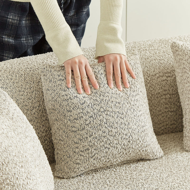 Curved Sectional Oversized Bone Free Cloud Sofa With 6 Pillows, 4 Seater With Deep Seat - Light Khaki