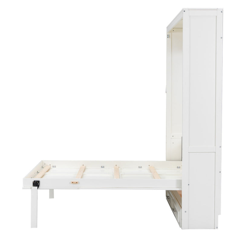 Full Size Murphy Bed With 2 Drawers - Beige