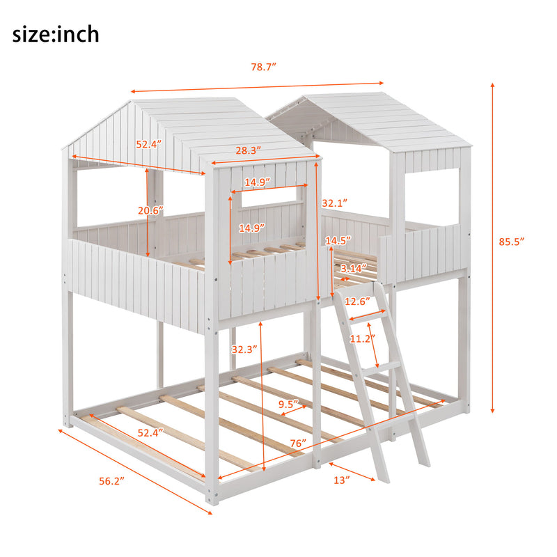 Bunk Bed With Roof, Window, Guardrail, Ladder