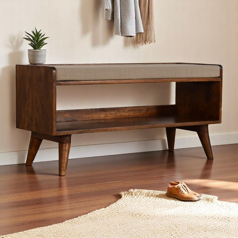 Solid Wood Bench With Upholstered Sea