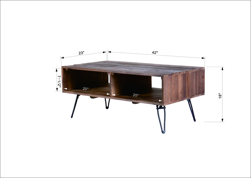 Reclaimed Wood Cocktail Table With Open Storage For Living Room, Metal Legs, Foldable - Black / Natural