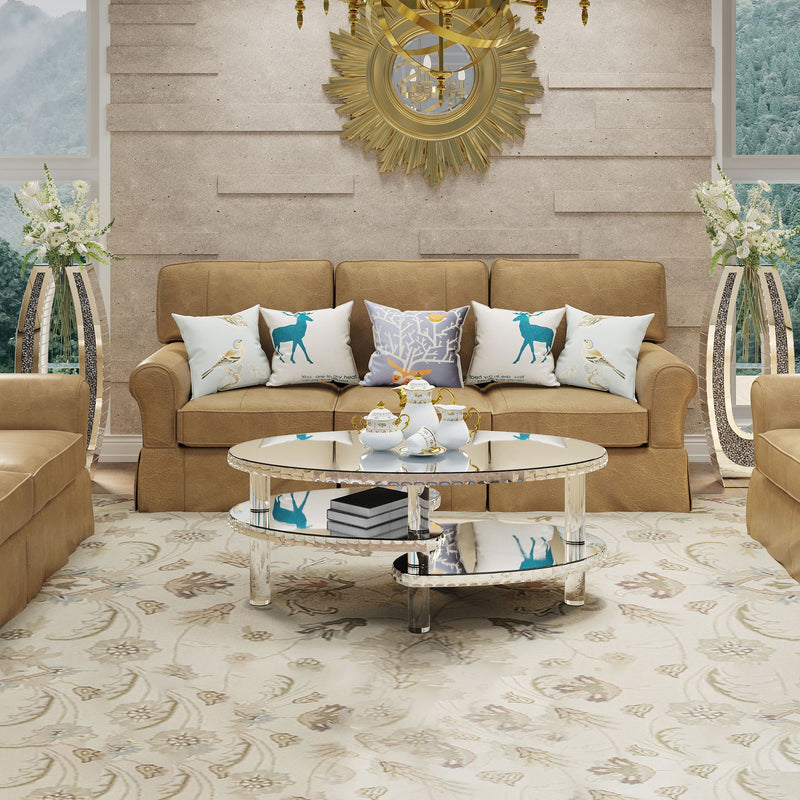 Coffee Table, Oval Double Layer Home Furnishing - Silver