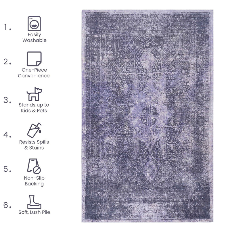 Maval - 2'6'' X 10' Washable Runner Rug - Anthracite