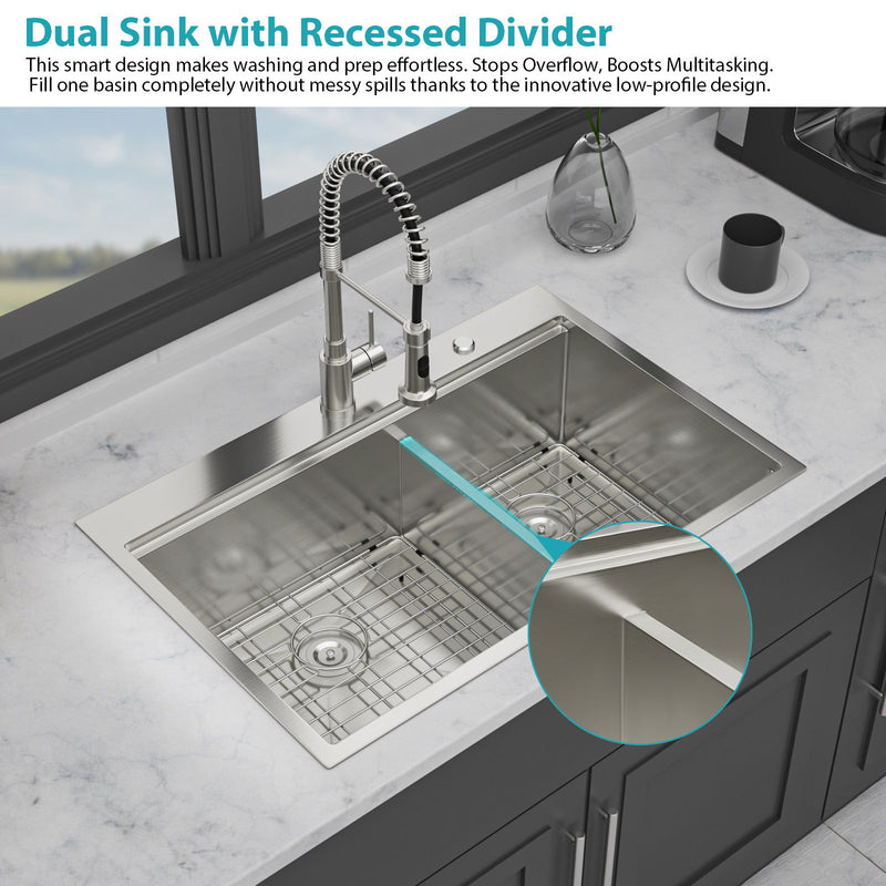 Topmount, Drop In Double Bowl Kitchen Sink