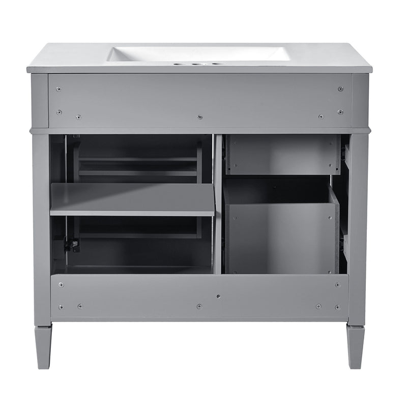 Bathroom Vanity With Mirror Cabinet, Single Sink With 2 Soft Closing Doors And 4 Drawers