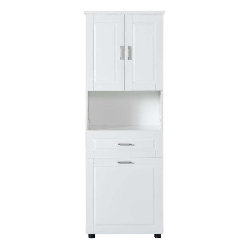 Tall Bathroom Cabinet With Tilt-Out Laundry Basket And Upper Storage
