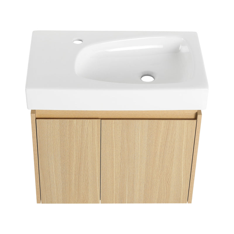 Modern Bathroom Vanity With Ceramic Basin, Wall Mounted Floating Sink Combo, Storage Cabinet