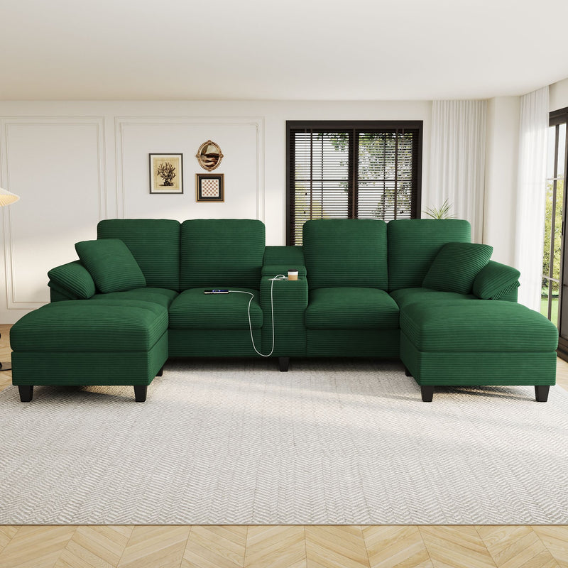 Modern U - Shaped Sectional Sofa With Storage Ottomans, USB Ports, And Cup Holders