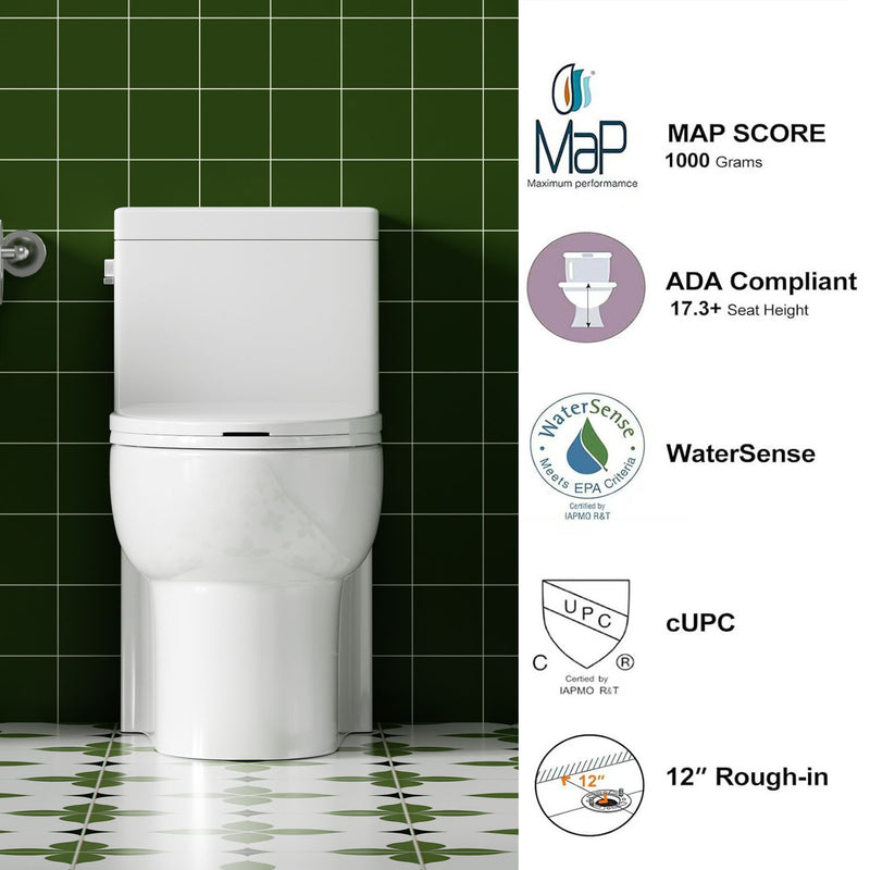Gloss Tornado Flush 1 Piece Elongated Toilet With Siphonic Side Press, ADA Comfort Chair Height - Gloss White
