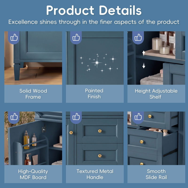 Bathroom Vanity With Sink, Rectangular Storage Cabinet & 2 Drawers And Tip Out Drawer