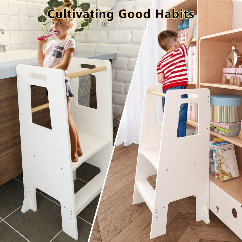 Standing Tower, Child Kitchen Step Stool Toddler, Montessori Stool Adjustable Height - White
