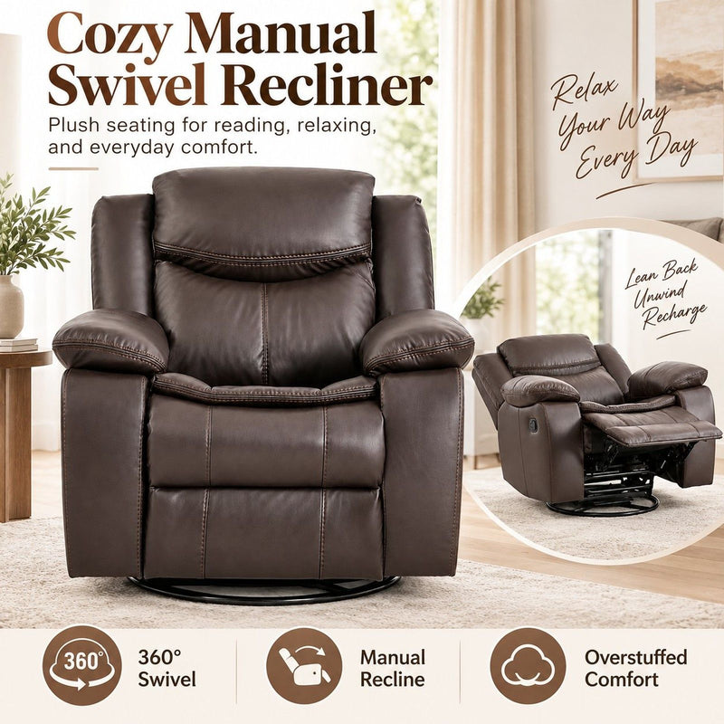 Rocker Recliner Chair With Manual Recline And 360° Swivel Base