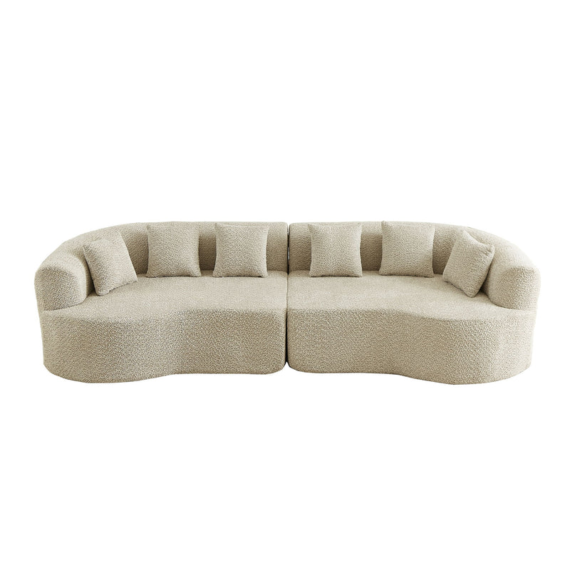 Curved Sectional Oversized Bone Free Cloud Sofa With 6 Pillows, 4 Seater With Deep Seat - Light Khaki