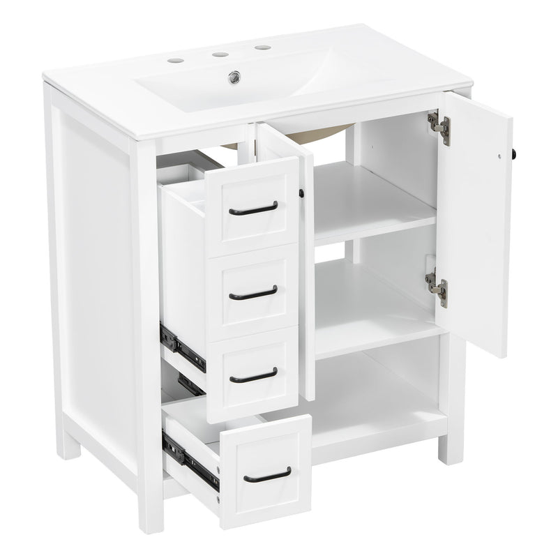 Bathroom Vanity With Sink Top, Bathroom Vanity Cabinet With 2 Doors And 2 Drawers, Open Shelf