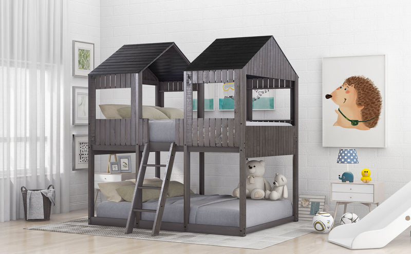 Bunk Bed With Roof, Window, Guardrail, Ladder