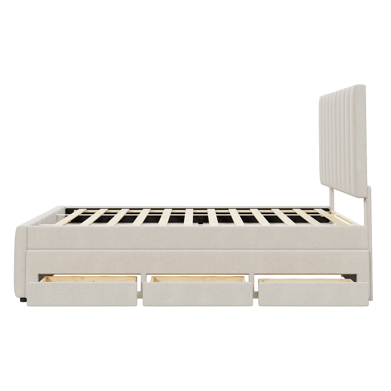 Upholstered Platform Bed With Twin Size Trundle And 3 Drawers