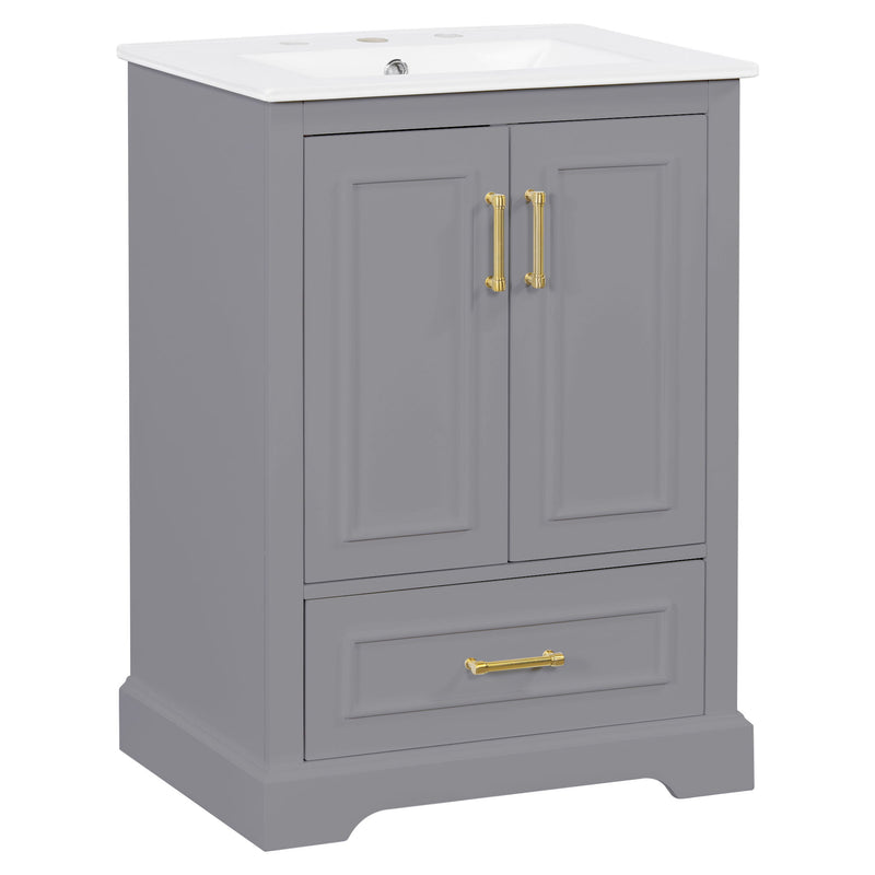 Bathroom Vanity With Sink, 1 Divided Drawer And 2 Soft Close Doors With Double Shelf