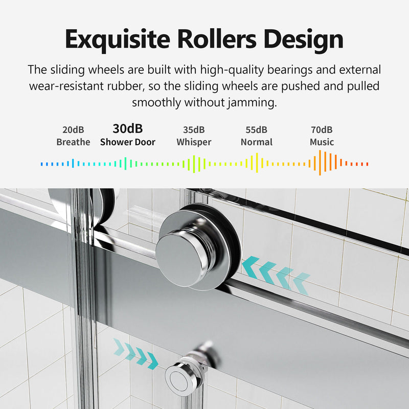 Frameless Double Sliding Soft Close Shower Door, Tempered Glass