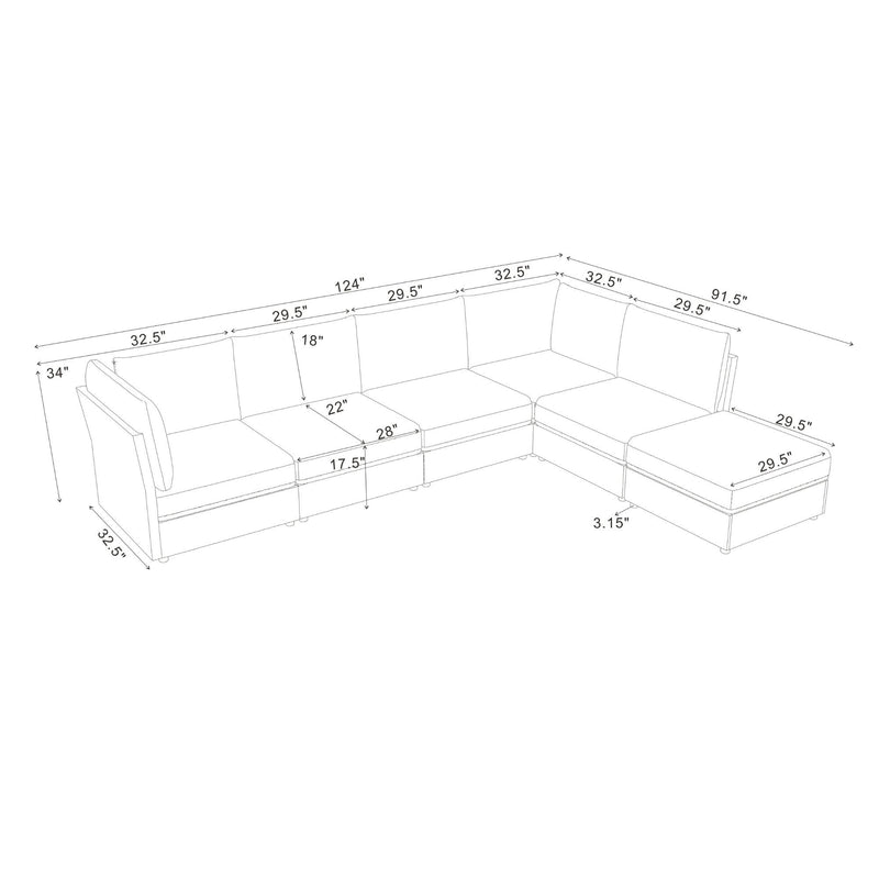 Upholstered Modular Sectional With Custom Configuration And Removable Cushions