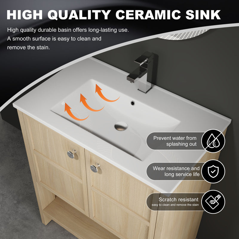 Modern Freestanding Bathroom Vanity With Ceramic Sink And Soft Closing Doors