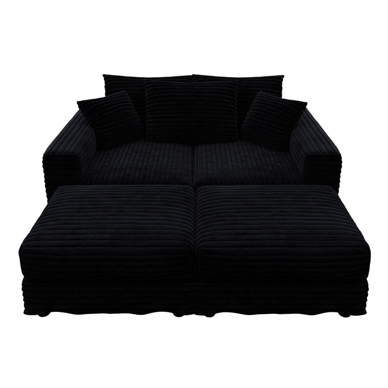 Deep Seat Convertible Sofa With Soft Pillows And Ottomans