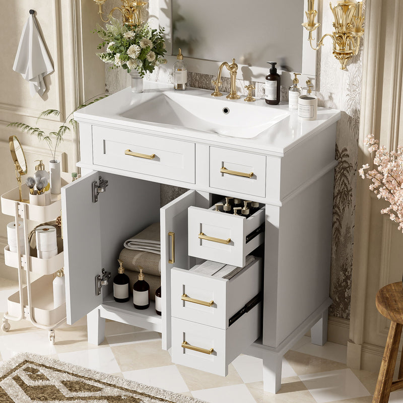 Modern Bathroom Vanity With Ceramic Sink, Soft Close Storage Cabinet