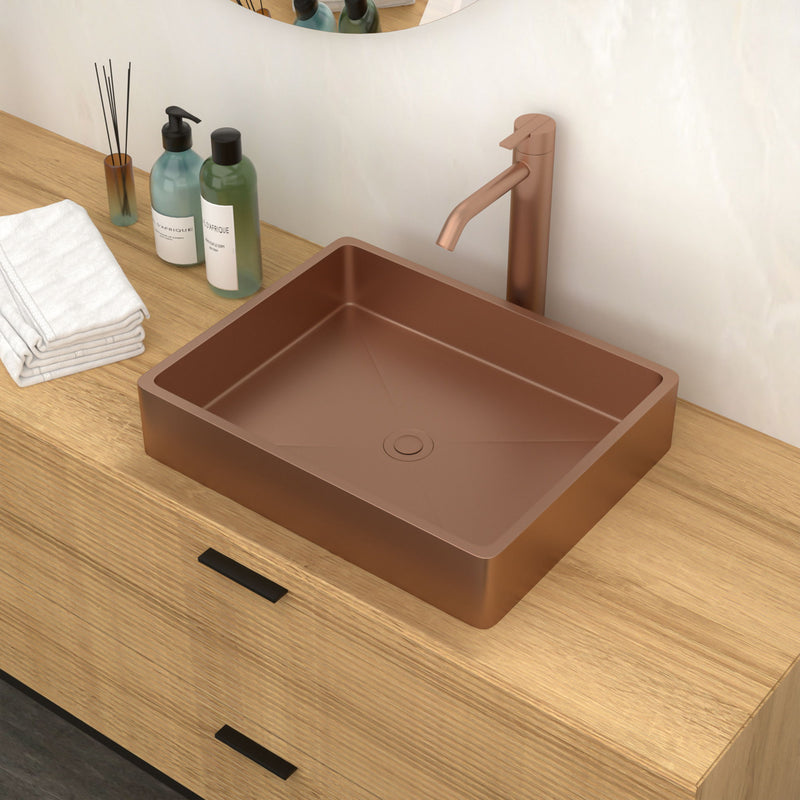 19" X 15" Stainless Steel Bathroom Sink With Pop Up Drain, Nano Surface - Rose Gold