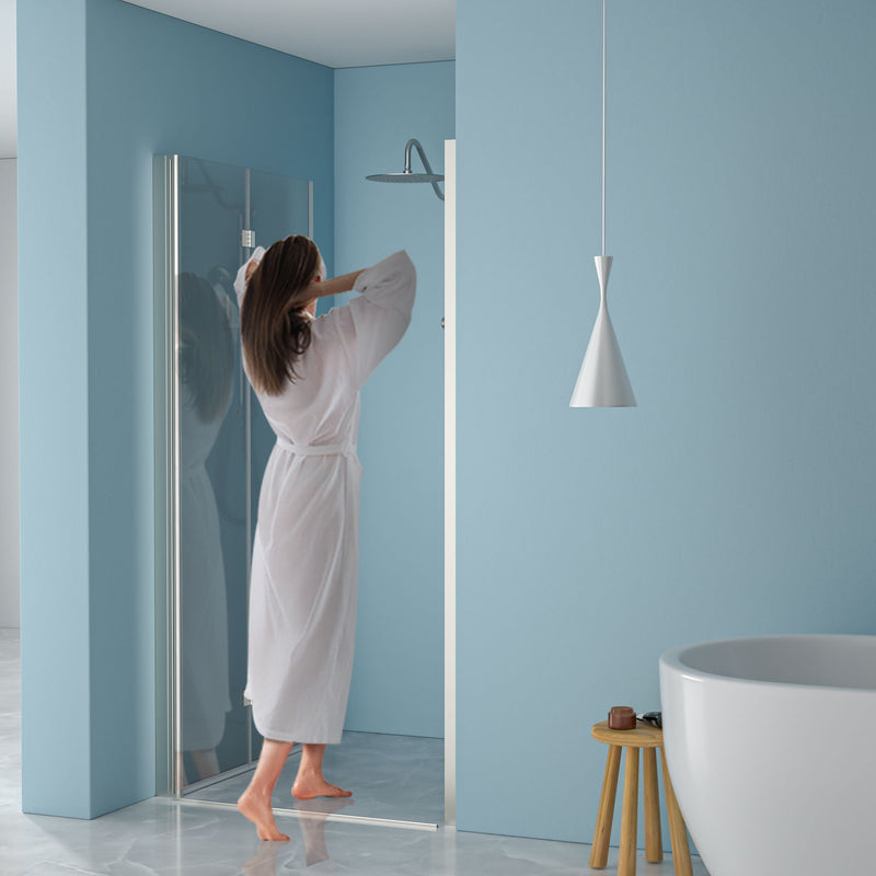 Fold Frameless Shower Door & Tempered Glass - Brushed Silver