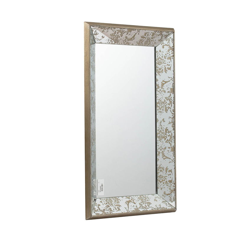 Antique Rectangle Mirror With Floral Accents, Mirrored Display Tray, Hanging Wall Mirror