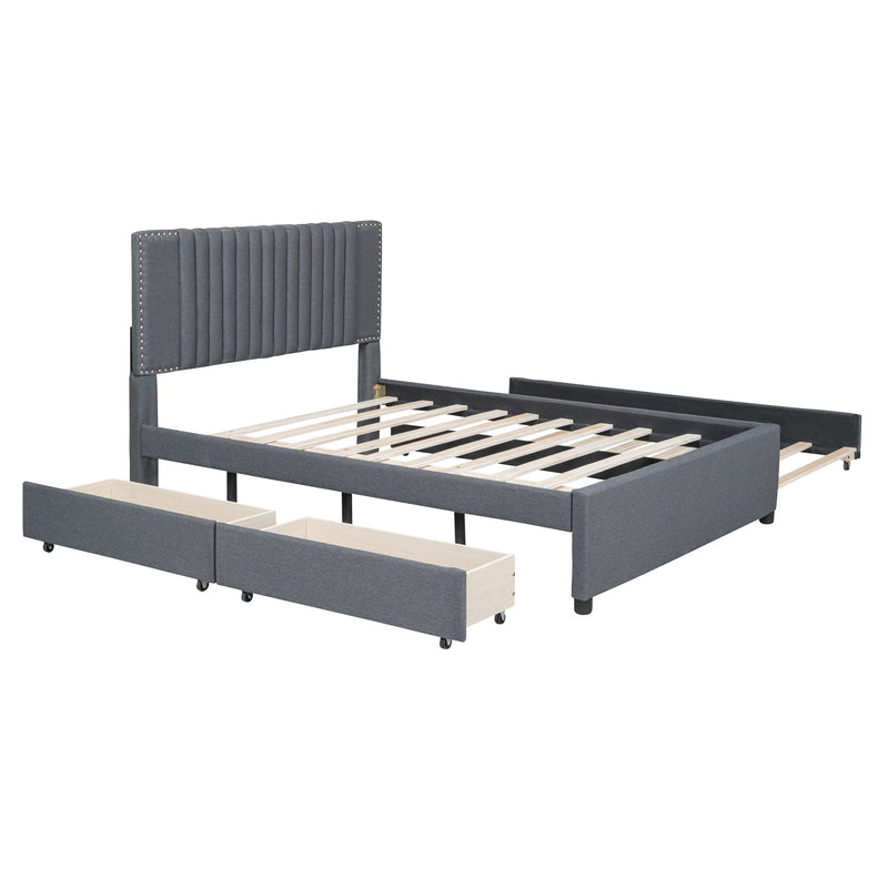 Upholstered Platform Bed With Drawers, Classic Headboard Design