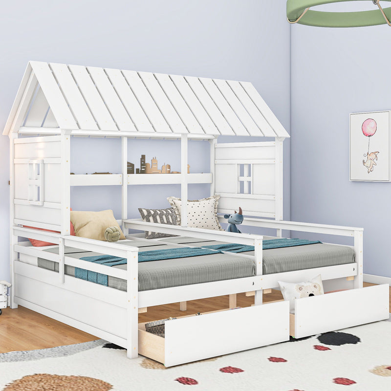 House Platform Beds With 2 Drawers, Side By Side Design