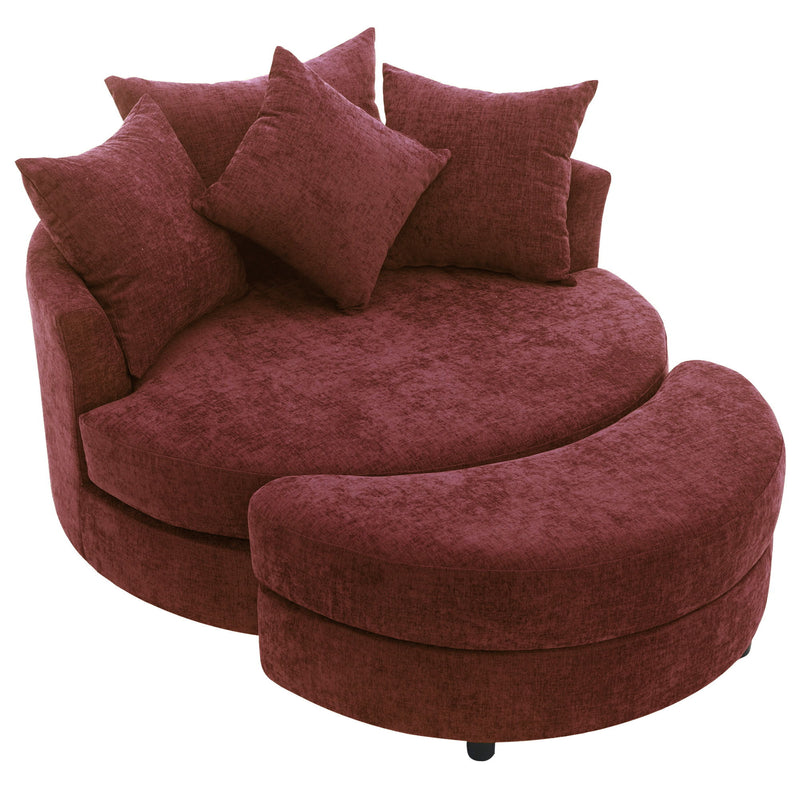 360° Swivel Accent Barrel Chair With Storage Ottoman & 4 Pillows, Modern Leisure Chair Round Accent For Living Room