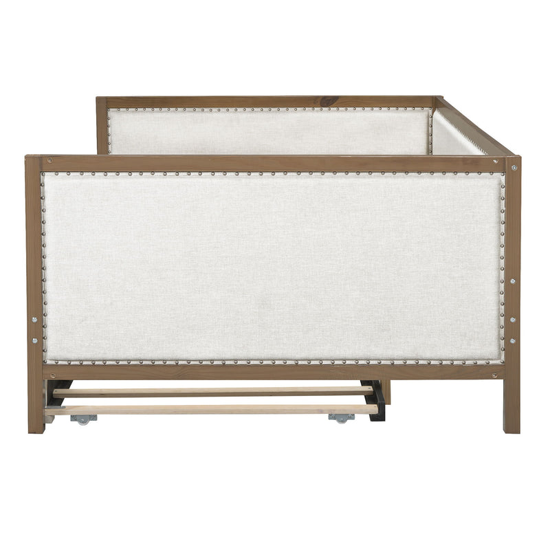 Full Size Daybed With Trundle And Nailhead Decoration - Wood