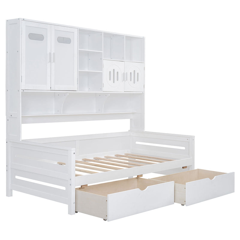 Daybed With All-In-One Cabinet And Shelf