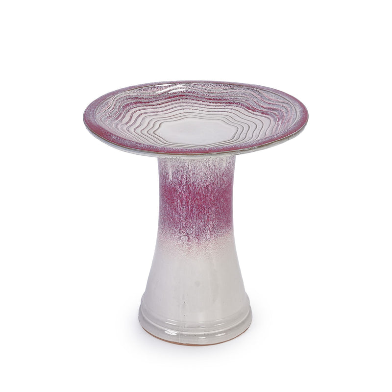 Birdbath For Patio, Garden - White / Pink