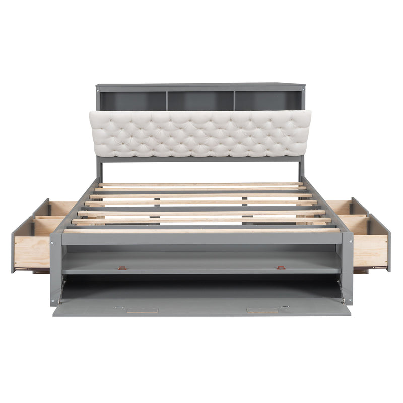 Platform Bed With Storage Headboard, Shoe Rack And 4 Drawers