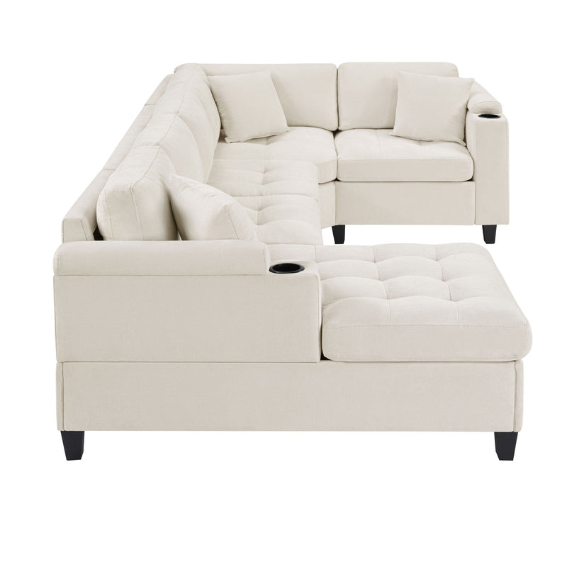 U Shaped Sectional Sofa, Corner Living Room Couch With Built In Cup Holders, Storage, USB Ports