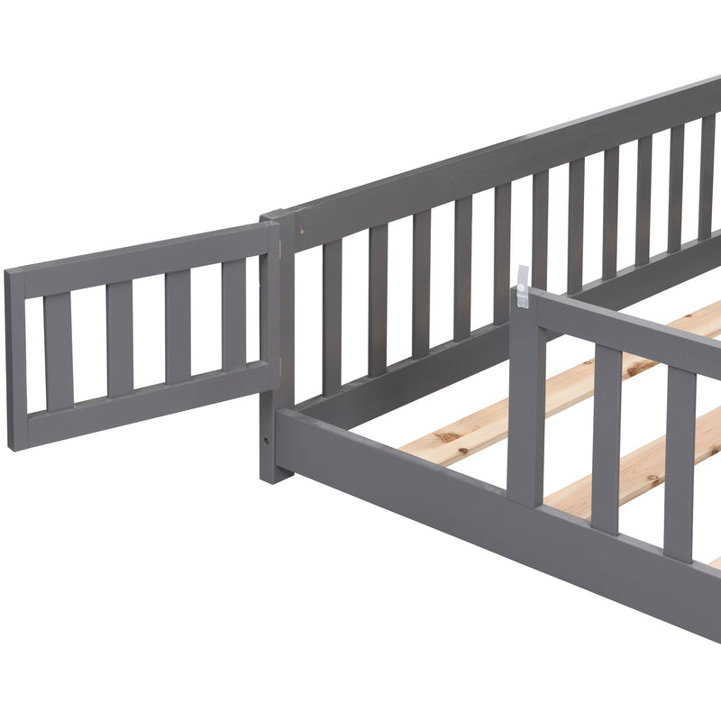 Solid Wood Floor Bed With Door And Fence For Children