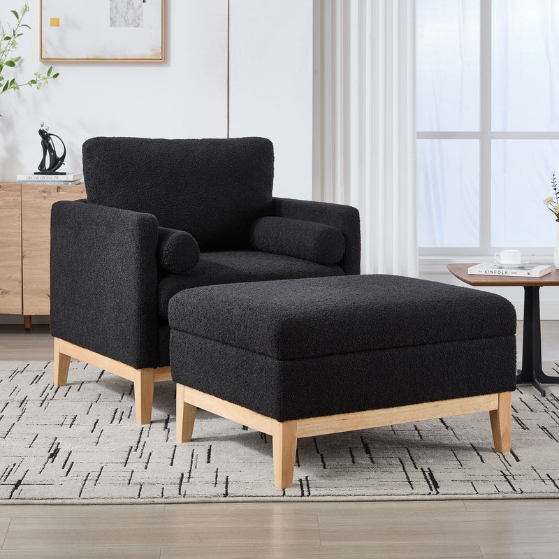 Oversized 360 Degree Swivel Barrel Accent Chair And Ottoman Set With Storage