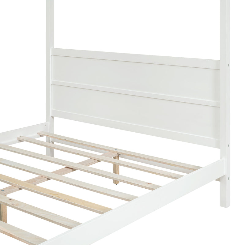 Canopy Platform Bed With Headboard And Footboard, Slat Support Leg