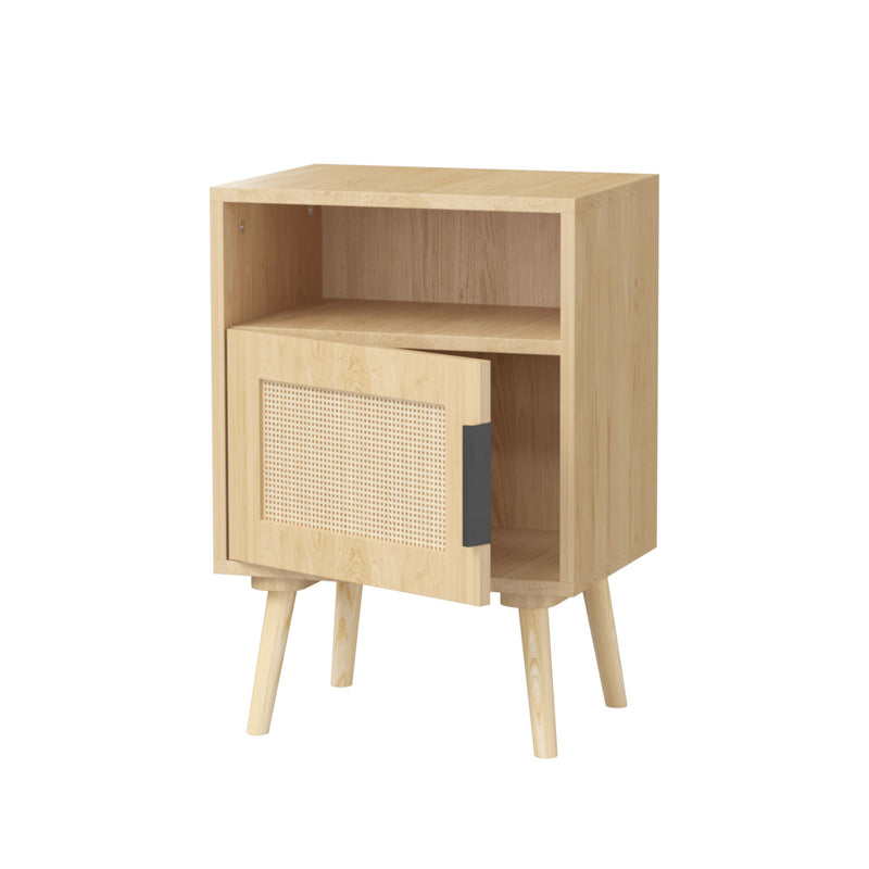 Nightstand, Side Table With Door And Open Shelf For Bedroom - Oak