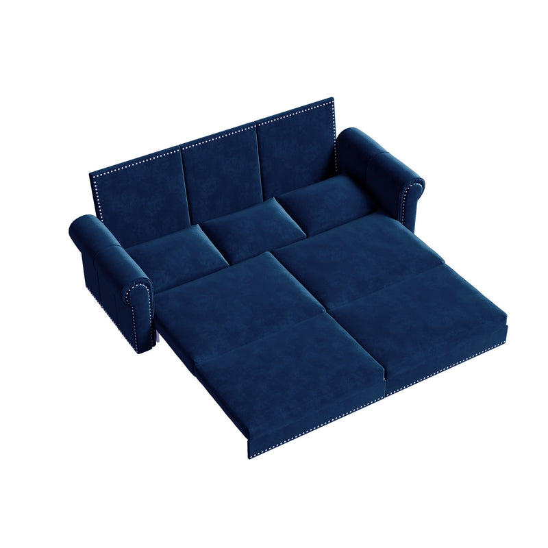 3 In 1 Convertible Sleeper Sofa With Nailhead Trim & Rolled Arm