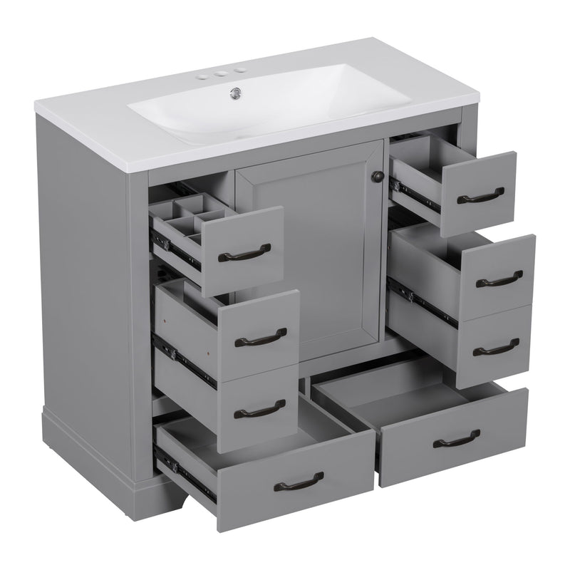 Modern Bathroom Vanity With Sink, 6 Drawers, Adjustable Shelf