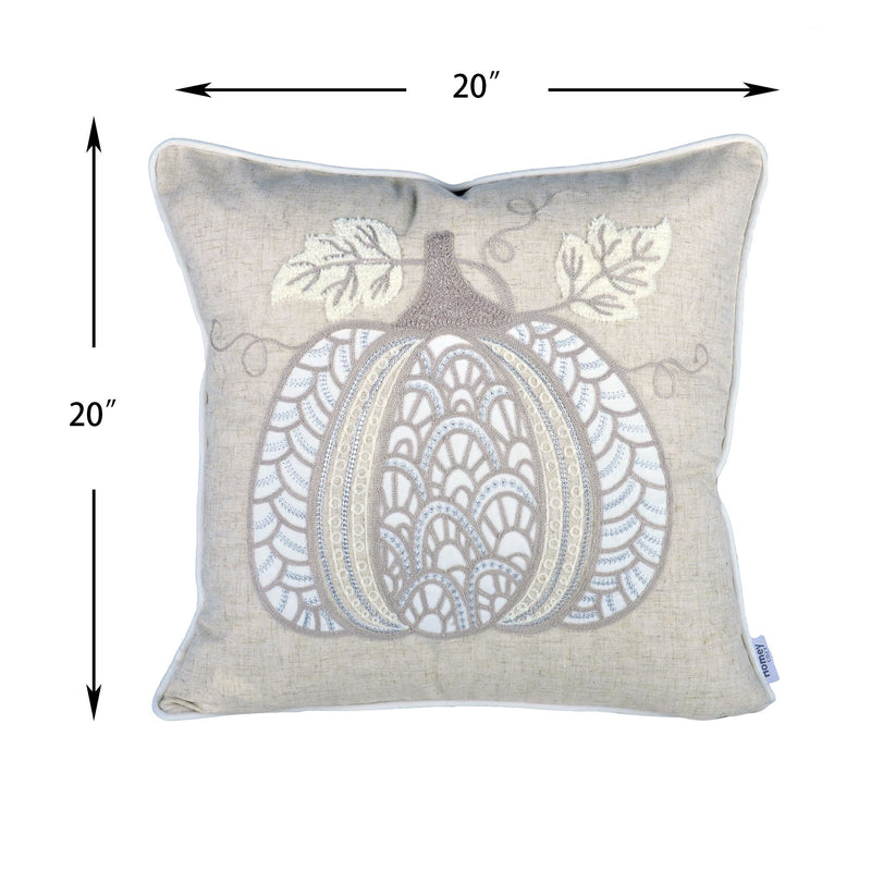 Lace Embroidered Pumpkin Throw Pillow - Natural