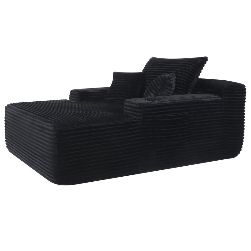 Convertible Chaise Lounge Chair & Wide Armrest & Throw Pillows - Black