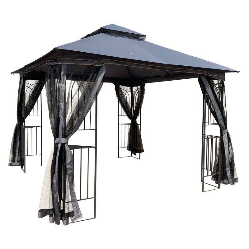 Patio Gazebo Tent With Ventilated Double Roof And Mosquito Net