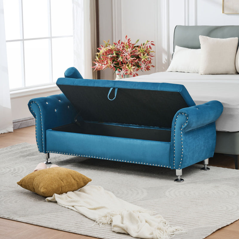 Storage Bench With Crystal Buttons And 1 Pillow For Bedroom