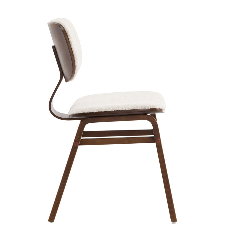 Modern Boucle Fabric Upholstered Side Chair, Bentwood Frame - White / Walnut