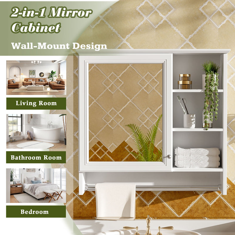 Wall Mount 2 In 1 Mirror Cabinet With Adjustable Shelf, Soft-Closing Hinges